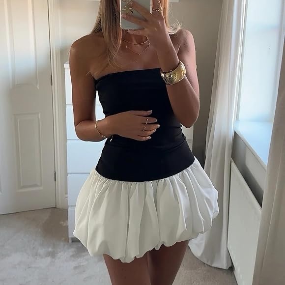 White Bubble Mini Skirt - Ruffle Hem, Pleated, High Waist, Puffy Balloon - Picture 3 of 4